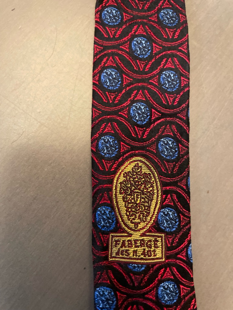 Classic Vintage Faberge Silk Tie - Geometric Red & Blue Pattern; Handmade In Usa — image 5 of 8